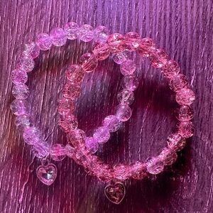 Bestie, bracelets set heart charm, clear, tan bracelet glass.